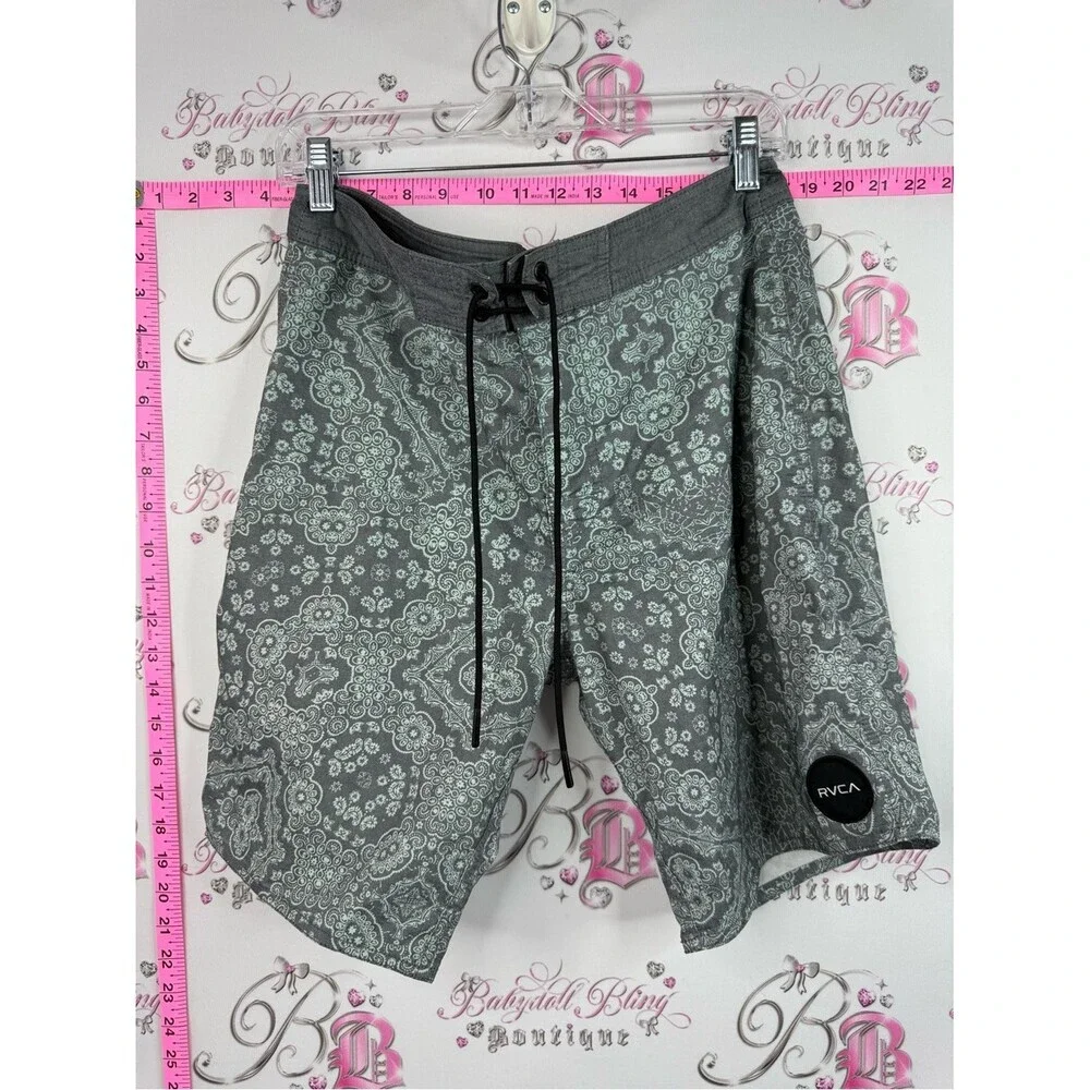 RVCA shorts board surf swim bandana pattern Gray blue Paisley Swim Shorts